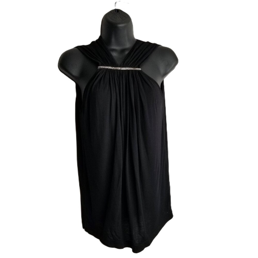 Black Draped Embellished Sleeveless Top Womens Small Robbi Nikki Viscose USA